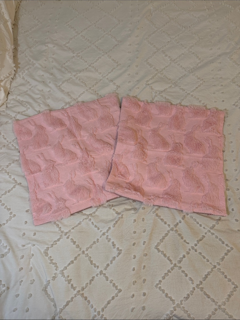 Pink Textured Bunny Pillow Covers - Set of 2 nwot